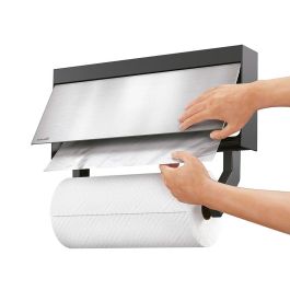 Metaltex Tango Dispensador Triple de Pared para Rollos de Cocina, 38 cm con Ganchos y Estante, Kit de Montaje Incluido