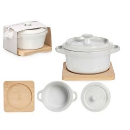 Vessia Cazuela Redonda de Cerámica con Base de Bambú Blanca y Natural 13.5x10.5x8.5 cm (Set de 24) Precio: 146.7900005. SKU: B17B2DJXY2