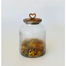 DKD Home Decor Bote Cristal y Acacia Transparente Natural 17.3 x 17.3 x 22 cm (4 Unidades)