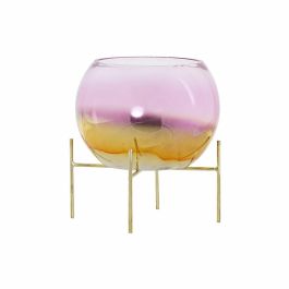 DKD Home Decor Portavela Glam Metálico y Cristal, Color Rosa Dorado, Dimensiones 19x19x20.5 cm
