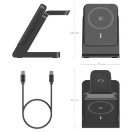 AISENS ASCH-15W4WC064-BK Cargador Inalámbrico 4 en 1 15W con Power Bank 5000mAh para Smartphone, Apple Watch y Auriculares, Negro