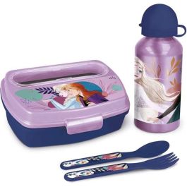 Set De Botella Portaliquidos Y Sandwichera Safta + Cubiertos Frozen Ice Magic 180x210x70 mm