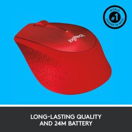 Logitech M330 Silent Plus Ratón Óptico Wireless Silencioso, Compacto y Ergonómico, Color Rojo