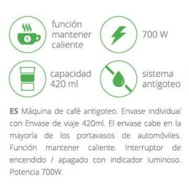 Kiwi Cafetera Personal con Taza para Llevar 420 cc, Ideal para Viajes y Oficina, 20 cm Ancho x 26 cm Alto x 15 cm Largo