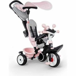 Smoby Triciclo Baby Driver Plus Rosa 10 meses a 3 años - Respaldo Alto, Sillín Ajustable, Ruedas Silenciosas Antipinchazos, Freno