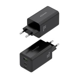 AISENS ASCH-100W3P052-BK Cargador GaN 100W 3 Puertos (2 USB-C, 1 USB-A) Carga Rápida Power Delivery Universal Negro
