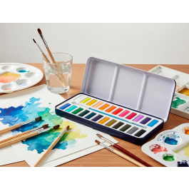 Liderpapel Acuarela con Pincel, Estuche Metálico, 24 Colores Surtidos, Ideal para Artistas