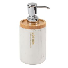 DKD Home Decor Dosificador Scandi de Resina en Colores Blanco y Natural con Efecto Mármol, Medidas 17.5 cm (Alto) x 7.7 cm (Largo) x 9 cm (Ancho)