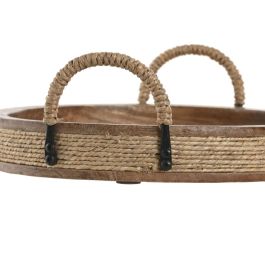 DKD Home Decor Centro de Mesa Cottage de Mango, Cuerda y Hierro Marrón, Asas, Colección Indianrope 30 x 10 x 30 cm