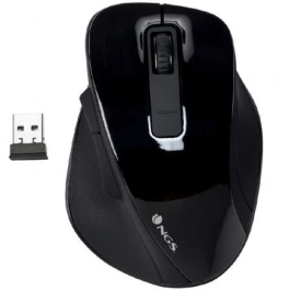 NGS Bow Ratón Inalámbrico RF 2.4 GHz, Sensor Óptico Avanzado, 800-1600 DPI, 5 Botones + Scroll, Diseño Ergonómico para Diestros, Negro Brillante