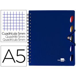 Cuaderno Espiral Liderpapel A5 Micro Executive Tapa Plastico 100H 80 gr Cuadro 5 mm 5 Se Paradores Con Gomilla Azul