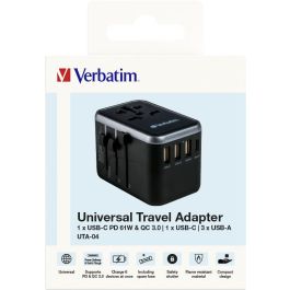 Verbatim UTA-04 Adaptador de Viaje Universal 61W PD QC 3.0, 5 Puertos USB (2xUSB-C, 3xUSB-A), Carga 6-en-1 para 180+ Países