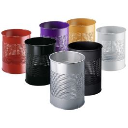 Durable 3310-01 Papelera Metálica de 15L Perforada Color Negro, Redonda