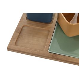 DKD Home Decor Aperitivo Scandi Set de 6 - Bandeja de Bambú y Porcelana Multicolor Natural, 21x6x31cm, Apto Microondas y Lavavajillas