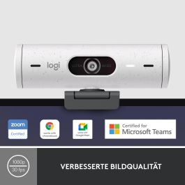 Logitech Webcam Brio 500 1080p 4MP, Autofocus, Rightlight 4 HDR, dFoV 90°, Micrófono Estéreo, Tapa Privacidad, USB-C, Blanco Crudo
