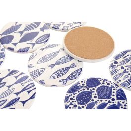 DKD Home Decor Posavasos Mediterraneo Azul Marino Blanco 11 x 0.7 x 11 cm (72 Unidades) Dolomita Corcho