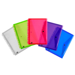 Liderpapel 36669 Carpeta Dossier Broche Polipropileno Din A4 Pack 5 Colores Surtidos Transparente Multitaladro