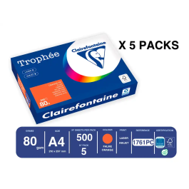 Trophee Papel Color A4 80gr Naranja Intenso Paquete de 500 Hojas