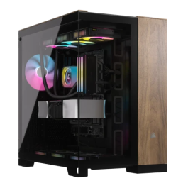Corsair CC-9011282-WW Carcasa PC Midi Tower Gaming con Ventana Lateral, Vidrio Templado e Iluminación Multicolor Negro y Nuez