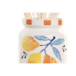 DKD Home Decor Bote Utensilios Mediterraneo Amarillo Azul 11.5 x 25 x 11.5 cm Set de 5 Piezas Dolomite MDF Metal Colección Limones 25