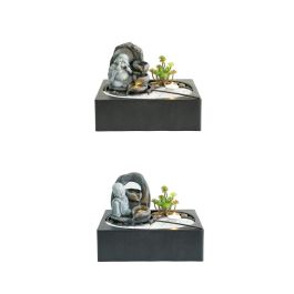 DKD Home Decor Pack de 2 Fuentes de Agua Orientales Buda con Luz LED de Resina Negro Gris 21x23x29 cm