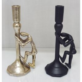 Candelabro Moderno DKD Home Decor Champan Negro 10 x 27 x 12 cm (2 Unidades)