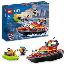 LEGO 60373 Set Lancha de Rescate de Bomberos LEGO City con Barco Zodiac, 3 Minifiguras y Extintor de Agua - Juguete Niños +5 Años