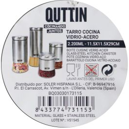 Quttin Tarro de Vidrio y Acero 2200 ml - Medidas 11.5 x 11.5 x 29 cm (12 Unidades) Quttin Tarro de Vidrio y Acero 2200 ml - Medidas 11.5 x 11.5 x 29 cm (12 Unidades)