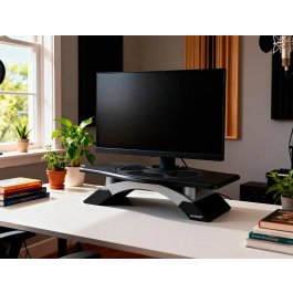 Q-connect Soporte para Monitor Giratorio y Ajustable en Altura con Plataforma, HIPS, 411x287x99 mm