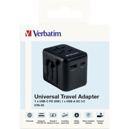 Verbatim Adaptador de Viaje Universal con Puertos USB-C PD y USB-A QC, para Más de 180 Países