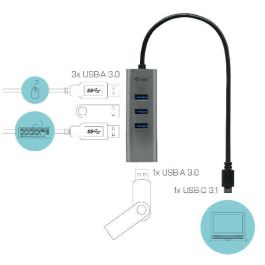 I-tec Hub USB-C con 4 Puertos USB 3.0 para Ordenador Portátil, Tablet y Teléfono Inteligente, Conexión Rápida de Datos y Carga