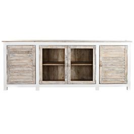 DKD Home Decor Buffet Aparador Romantico Hecho a Mano Madera Mango Blanco Natural 4 Puertas 3 Estanterías 210x40x82 cm DKD Home Decor Buffet Aparador Romantico Hecho a Mano Madera Mango Blanco Natural 4 Puertas 3 Estanterías 210x40x82 cm