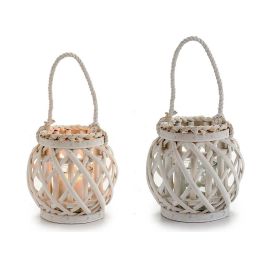 Giftdecor Portavelas Redondo Blanco Cristal y Mimbre 20 cm Ancho x 18 cm Largo x 17 cm Alto con Vaso de Cristal Diámetro 8 cm (Set de 12) Precio: 41.50000041. SKU: B1DNFYFXMQ