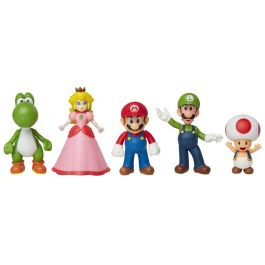 Jakks Pacific 400904 Pack 5 Figuras Super Mario 6cm Articuladas Set Coleccionables Mario, Luigi, Peach, Yoshi, Toad para Niños +3 Años