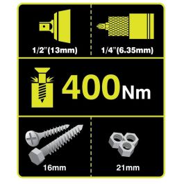 Ryobi R18IW3-0 ONE+ Destornillador de impacto a batería 18V, Par 400 Nm, velocidad 3200 RPM, portapuntas 1/4"