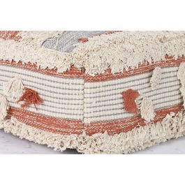 DKD Home Decor Cojín de Suelo Cuadrado Decorativo Boho Colección Losia de Poliéster con Rayas Colores Naranja y Blanco 60x60x25 cm