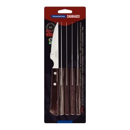Tramontina Juego de 6 cuchillos para asado 10,16cm acero inoxidable mangos polywood castaño