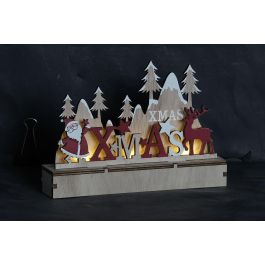 DKD Home Decor Decoración Luminosa Navidad Tradicional LED, MDF, Pilas AAA, Natural Verde, 5x17x22.5 cm (4 Unidades)