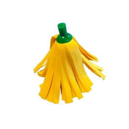 Blanca Fregona de Tiras Amarillas Super Absorbente para Uso Doméstico y Profesional de Viscosa, Poliéster y Polipropileno