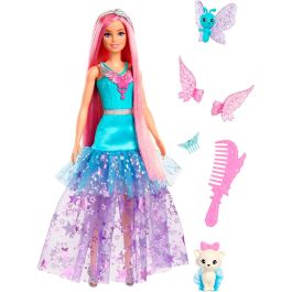 Barbie Jcw48 Muñeca Malibu Hada con 2 Mascotas (Mariposa y Gatito con Tutú), Melena Rosa 17.8cm y Accesorios para Peinar
