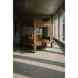 DKD Home Decor Indo 1c25 Cama con Dosel Madera Teca Natural Acabado Decape Desmontable 225x160x206 cm
