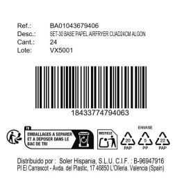 Inde Set 30 Bases Papel Airfryer Cuadradas 24 cm