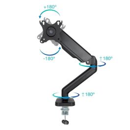 TooQ DB5032TNR-B Soporte Mesa Monitor 17-32" Articulado Gas Giratorio Inclinable VESA 75/100 9kg Abrazadera/Pasante Negro