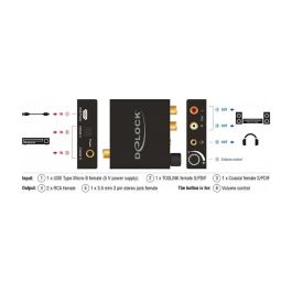 DeLOCK 63972 Adaptador DAC para Auriculares, Negro, Micro-USB B