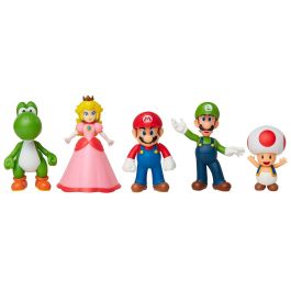 Jakks Pacific 400904 Pack 5 Figuras Super Mario 6cm Articuladas Set Coleccionables Mario, Luigi, Peach, Yoshi, Toad para Niños +3 Años