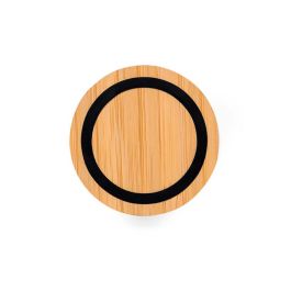 Edm Cargador Inalámbrico Circular 15W Qi con Luz LED Interior y Base Antideslizante de Bambú Incluye Cable USB-C Ø6,8x1,1cm