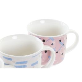 DKD Home Decor Taza Gres Rosa Azul Negro Blanco 310ml Apto Microondas Lavavajillas 8.5 x 8 x 12 cm (12 Unidades)