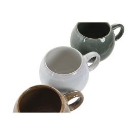 DKD Home Decor Mug Jiahua 25 de Gres Esmaltado 510ml Beige Gris Verde Apto Microondas Lavavajillas