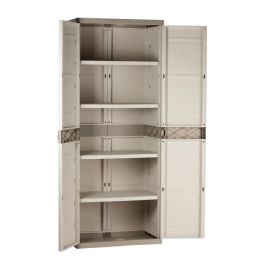TITANIO PLASTIKEN Armario alto con 2 puertas con estantes 70 x 44 x 176 cm Beige y gris pardo TITANIO Gama interior y exterior TITANIO PLASTIKEN Armario alto con 2 puertas con estantes 70 x 44 x 176 cm Beige y gris pardo TITANIO Gama interior y exterior