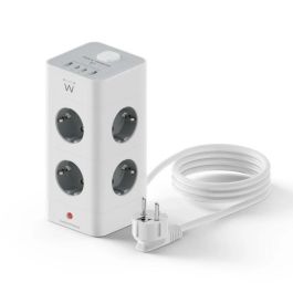 Ewent Ew3864 Regleta de Sobremesa 8 Tomas Schuko, 2 USB-A y 2 USB-C PD 20W, con Interruptor y Protección Sobrecarga. Diseño Torre
